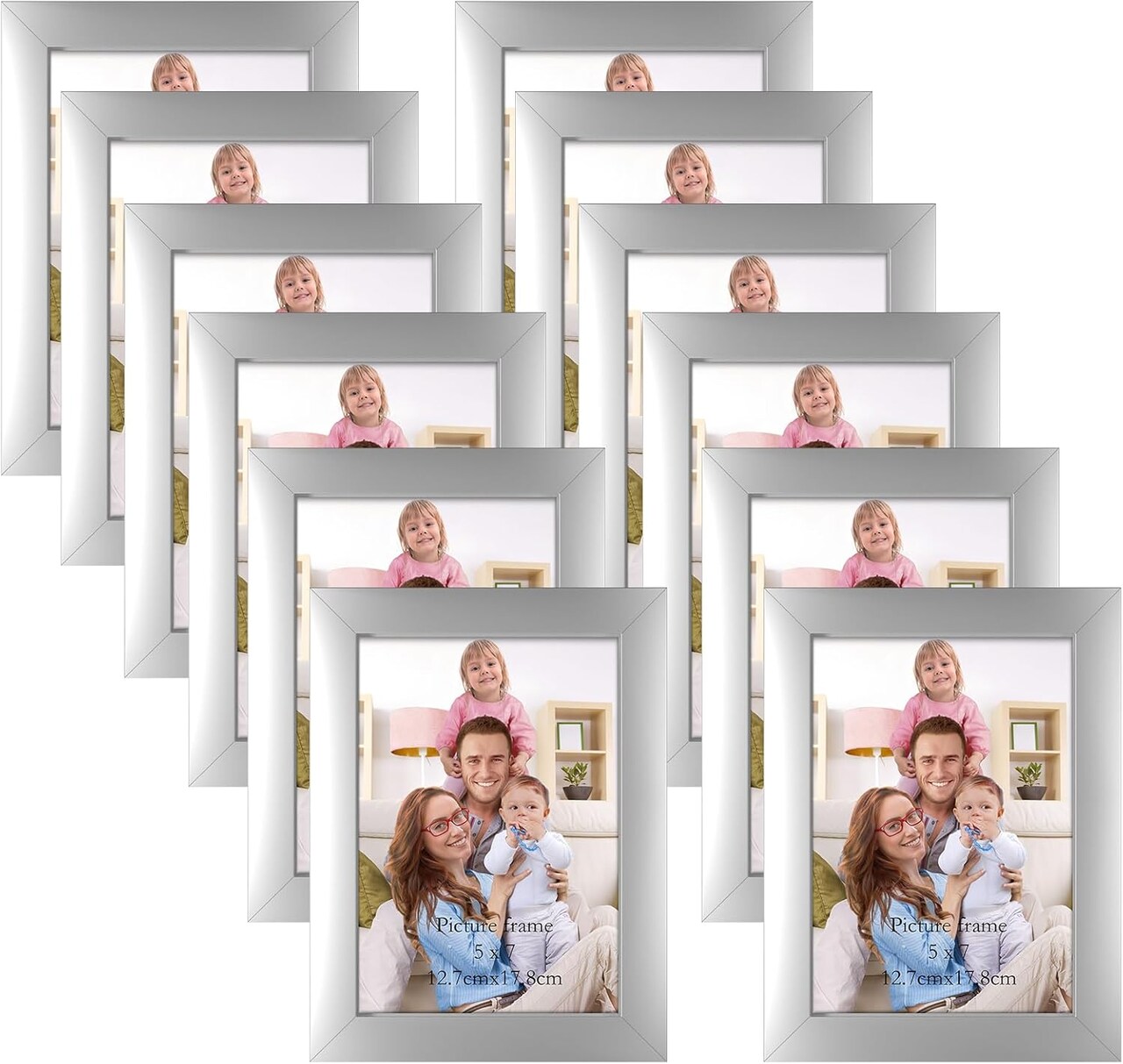 5x7 Picture Frame Silver Set of 12, Multi Modern 5 by 7 Photo Frames Bulk for Wall
